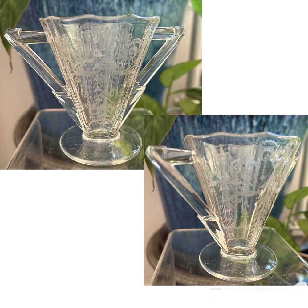 Cambridge Willow Cleo Etched Depression Clear Glass Cream & Sugar Manners 2-Set